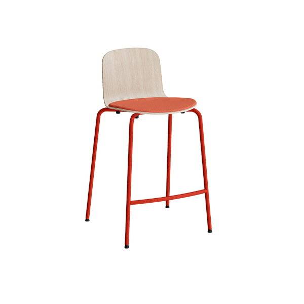 Barstol Add med eg laminat, r&oslash;dt tekstil s&aelig;de, fodst&oslash;tte og r&oslash;dt stel
