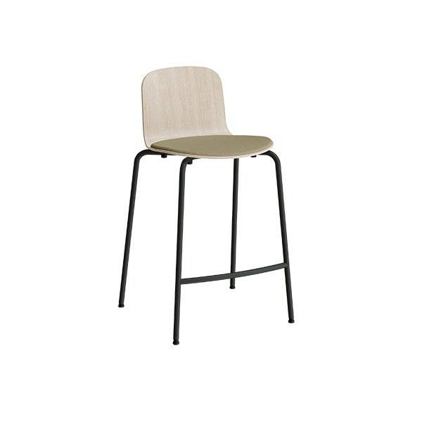 Barstol Add med eg laminat, gr&oslash;nt tekstil s&aelig;de, fodst&oslash;tte og sort stel