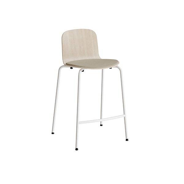 Barstol Add med birk laminat, beige tekstil s&aelig;de, fodst&oslash;tte og hvidt glans stel