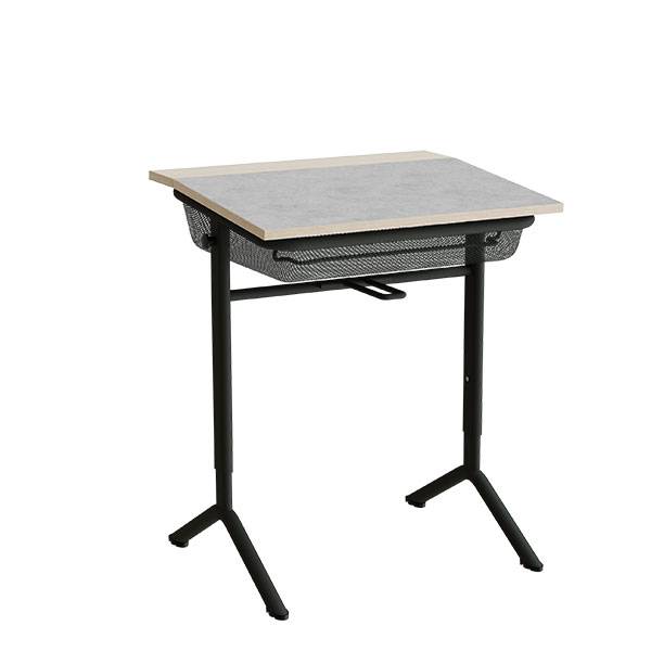 Atlas bord 65x55cm i lys gr&aring; linoleum med sort stel, h&oslash;jde 70-90cm