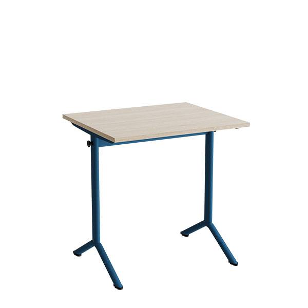 Atlas bord 70x60cm i hvidpigmenteret eg med bl&aring;t stel, h&oslash;jde 72cm