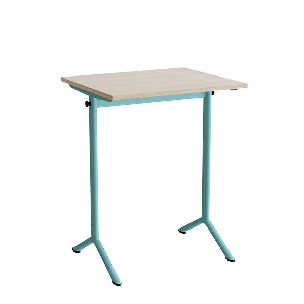 Atlas bord 70x60cm i hvidpigmenteret eg med turkis stel, h&oslash;jde 90cm