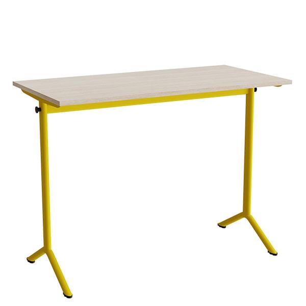 Atlas bord 120x60cm i hvidpigmenteret eg med gult stel, h&oslash;jde 90cm