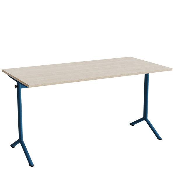 Atlas bord 140x70cm i hvidpigmenteret eg med bl&aring;t stel, h&oslash;jde 72cm