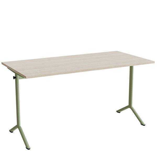 Atlas bord 140x70cm i hvidpigmenteret eg med gr&oslash;nt stel, h&oslash;jde 72cm