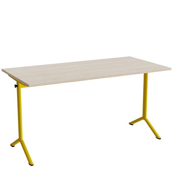 Atlas bord 140x70cm i hvidpigmenteret eg med gult stel, h&oslash;jde 72cm