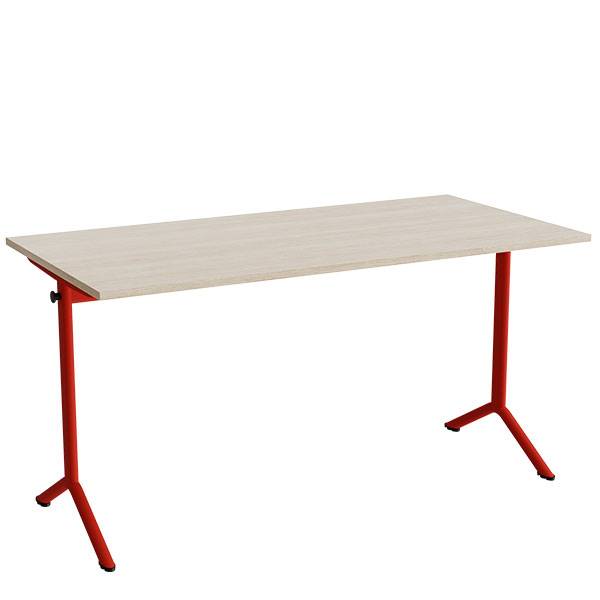 Atlas bord 140x70cm i hvidpigmenteret eg med r&oslash;dt stel, h&oslash;jde 72cm