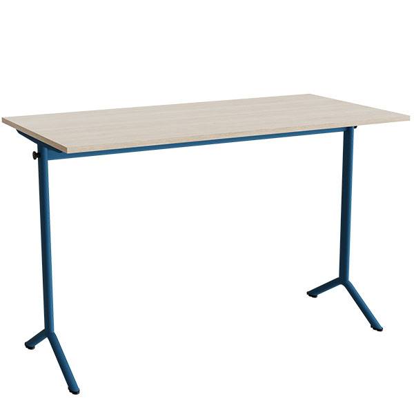 Atlas bord 140x70cm i hvidpigmenteret eg med bl&aring;t stel, h&oslash;jde 90cm