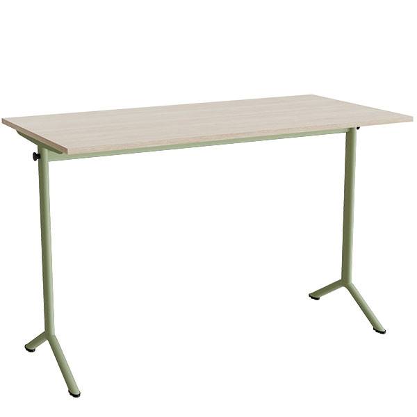 Atlas bord 140x70cm i hvidpigmenteret eg med gr&oslash;nt stel, h&oslash;jde 90cm