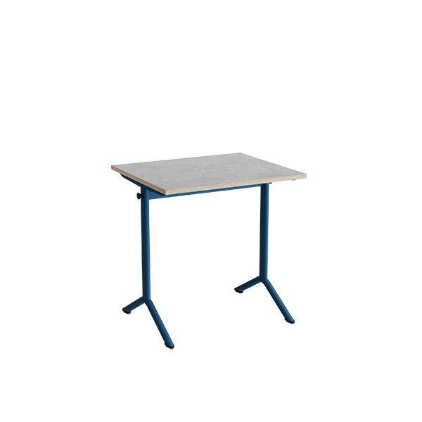 Atlas bord 70x60cm i lydd&aelig;mpende lys gr&aring; linoleum med bl&aring;t stel, h&oslash;jde 72cm