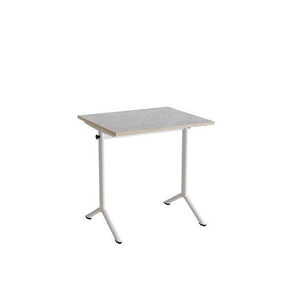 Atlas bord 70x60cm i lydd&aelig;mpende lys gr&aring; linoleum med hvidt stel, h&oslash;jde 72cm