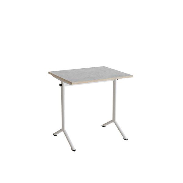 Atlas bord 70x60cm i lydd&aelig;mpende lys gr&aring; linoleum med hvidt stel, h&oslash;jde 72cm