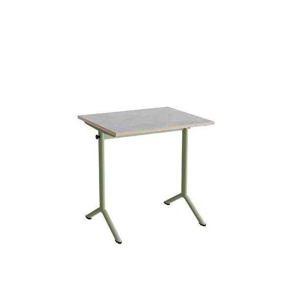 Atlas bord 70x60cm i lydd&aelig;mpende lys gr&aring; linoleum med gr&oslash;nt stel, h&oslash;jde 72cm