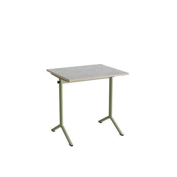 Atlas bord 70x60cm i lydd&aelig;mpende lys gr&aring; linoleum med gr&oslash;nt stel, h&oslash;jde 72cm