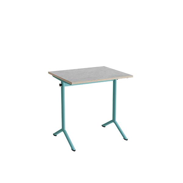 Atlas bord 70x60cm i lydd&aelig;mpende lys gr&aring; linoleum med turkis stel, h&oslash;jde 72cm