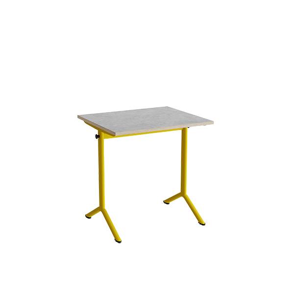 Atlas bord 70x60cm i lydd&aelig;mpende lys gr&aring; linoleum med gult stel, h&oslash;jde 72cm