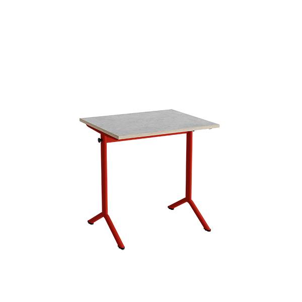 Atlas bord 70x60cm i lydd&aelig;mpende lys gr&aring; linoleum med r&oslash;dt stel, h&oslash;jde 72cm