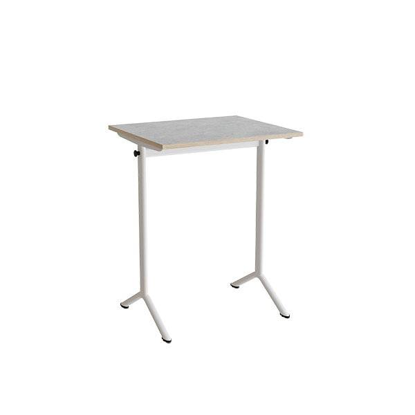 Atlas bord 70x60cm i lydd&aelig;mpende lys gr&aring; linoleum med hvidt stel, h&oslash;jde 90cm