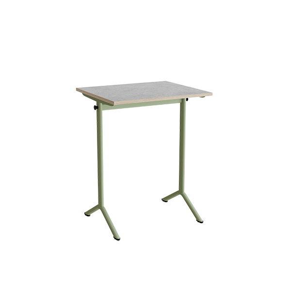 Atlas bord 70x60cm i lydd&aelig;mpende lys gr&aring; linoleum med gr&oslash;nt stel, h&oslash;jde 90cm