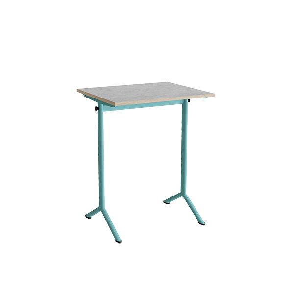 Atlas bord 70x60cm i lydd&aelig;mpende lys gr&aring; linoleum med turkis stel, h&oslash;jde 90cm