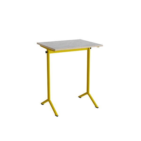 Atlas bord 70x60cm i lydd&aelig;mpende lys gr&aring; linoleum med gult stel, h&oslash;jde 90cm