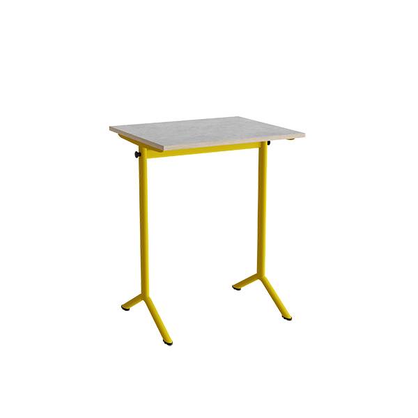 Atlas bord 70x60cm i lydd&aelig;mpende lys gr&aring; linoleum med gult stel, h&oslash;jde 90cm