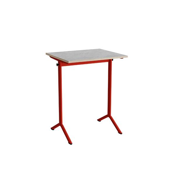 Atlas bord 70x60cm i lydd&aelig;mpende lys gr&aring; linoleum med r&oslash;dt stel, h&oslash;jde 90cm