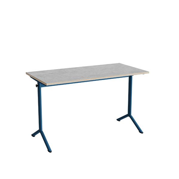 Atlas bord 120x60cm i lydd&aelig;mpende lys gr&aring; linoleum med bl&aring;t stel, h&oslash;jde 72cm