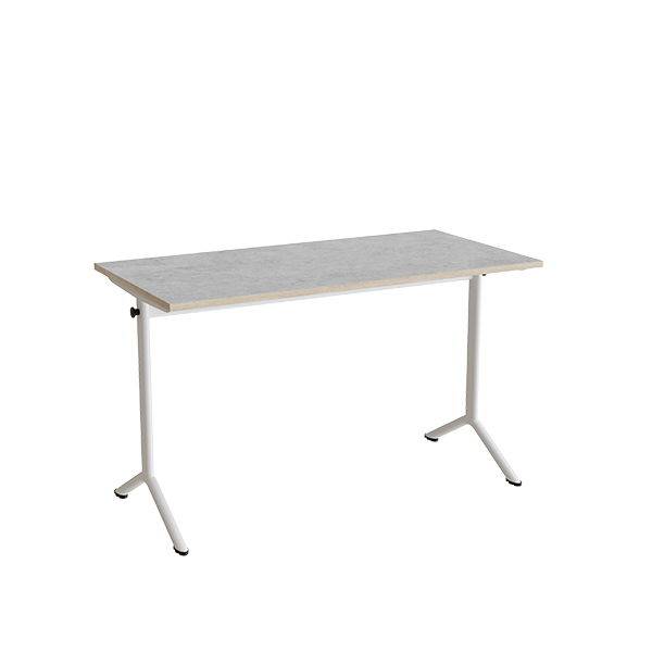 Atlas bord 120x60cm i lydd&aelig;mpende lys gr&aring; linoleum med hvidt stel, h&oslash;jde 72cm