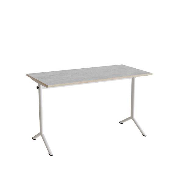 Atlas bord 120x60cm i lydd&aelig;mpende lys gr&aring; linoleum med hvidt stel, h&oslash;jde 72cm