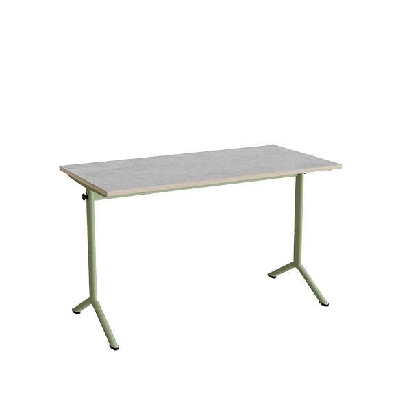 Atlas bord 120x60cm i lydd&aelig;mpende lys gr&aring; linoleum med gr&oslash;nt stel, h&oslash;jde 72cm