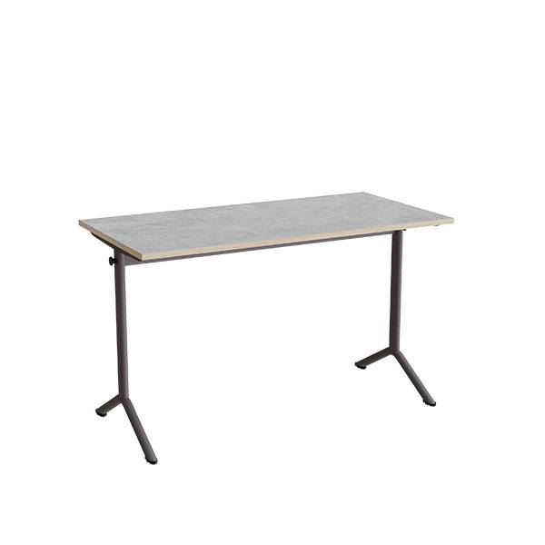 Atlas bord 120x60cm i lydd&aelig;mpende lys gr&aring; linoleum med gr&aring;t stel, h&oslash;jde 72cm