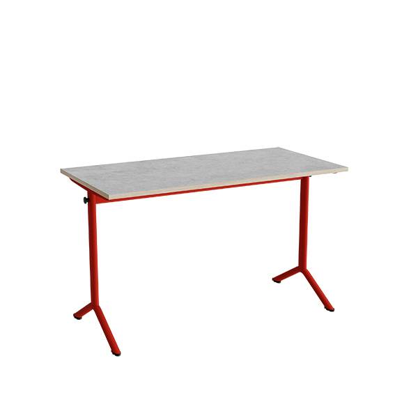 Atlas bord 120x60cm i lydd&aelig;mpende lys gr&aring; linoleum med r&oslash;dt stel, h&oslash;jde 72cm