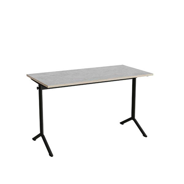 Atlas bord 120x60cm i lydd&aelig;mpende lys gr&aring; linoleum med sort stel, h&oslash;jde 72cm