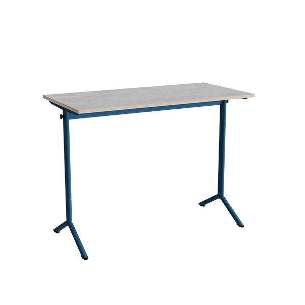 Atlas bord 120x60cm i lydd&aelig;mpende lys gr&aring; linoleum med bl&aring;t stel, h&oslash;jde 90cm