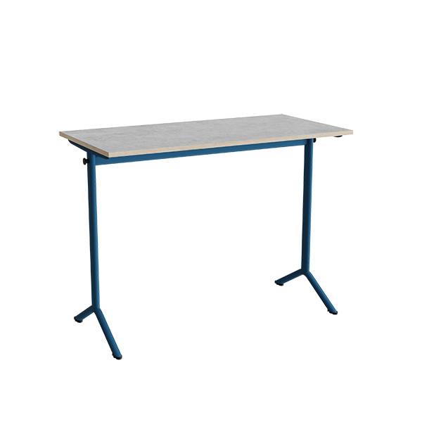 Atlas bord 120x60cm i lydd&aelig;mpende lys gr&aring; linoleum med bl&aring;t stel, h&oslash;jde 90cm