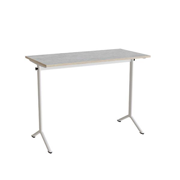 Atlas bord 120x60cm i lydd&aelig;mpende lys gr&aring; linoleum med hvidt stel, h&oslash;jde 90cm