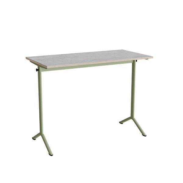 Atlas bord 120x60cm i lydd&aelig;mpende lys gr&aring; linoleum med gr&oslash;nt stel, h&oslash;jde 90cm