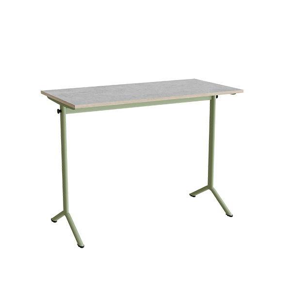 Atlas bord 120x60cm i lydd&aelig;mpende lys gr&aring; linoleum med gr&oslash;nt stel, h&oslash;jde 90cm