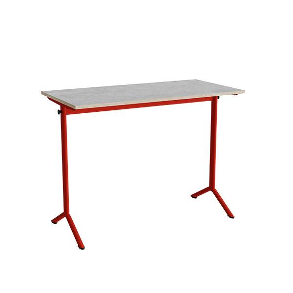 Atlas bord 120x60cm i lydd&aelig;mpende lys gr&aring; linoleum med r&oslash;dt stel, h&oslash;jde 90cm