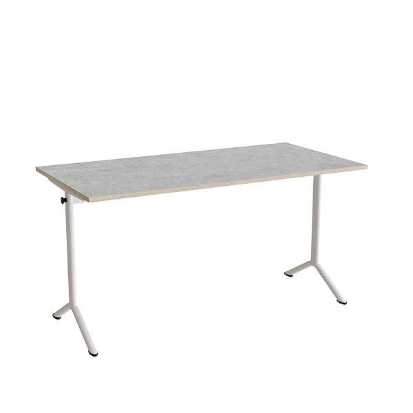 Atlas bord 140x70cm i lydd&aelig;mpende lys gr&aring; linoleum med hvidt stel, h&oslash;jde 72cm