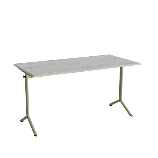 Atlas bord 140x70cm i lydd&aelig;mpende lys gr&aring; linoleum med gr&oslash;nt stel, h&oslash;jde 72cm