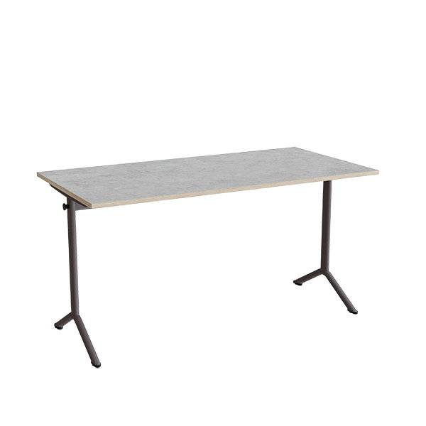 Atlas bord 140x70cm i lydd&aelig;mpende lys gr&aring; linoleum med gr&aring;t stel, h&oslash;jde 72cm