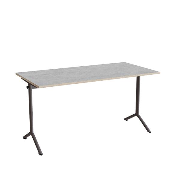 Atlas bord 140x70cm i lydd&aelig;mpende lys gr&aring; linoleum med gr&aring;t stel, h&oslash;jde 72cm