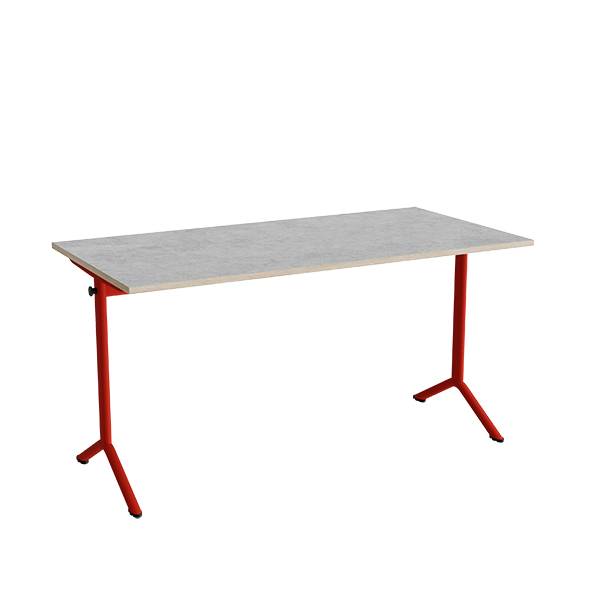 Atlas bord 140x70cm i lydd&aelig;mpende lys gr&aring; linoleum med r&oslash;dt stel, h&oslash;jde 72cm