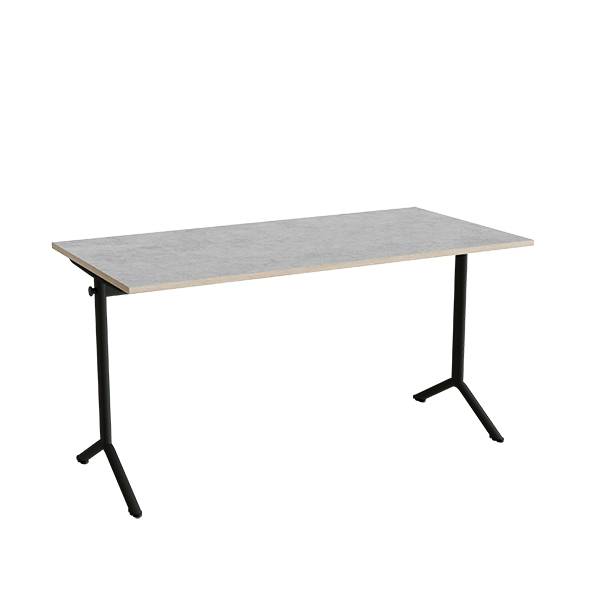 Atlas bord 140x70cm i lydd&aelig;mpende lys gr&aring; linoleum med sort stel, h&oslash;jde 72cm