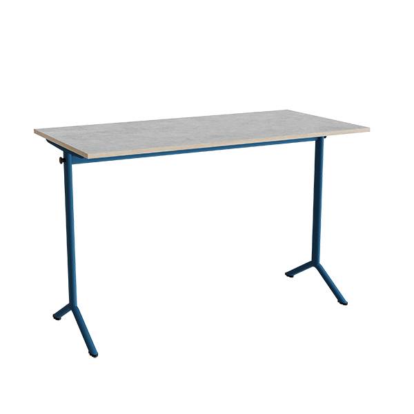 Atlas bord 140x70cm i lydd&aelig;mpende lys gr&aring; linoleum med bl&aring;t stel, h&oslash;jde 90cm