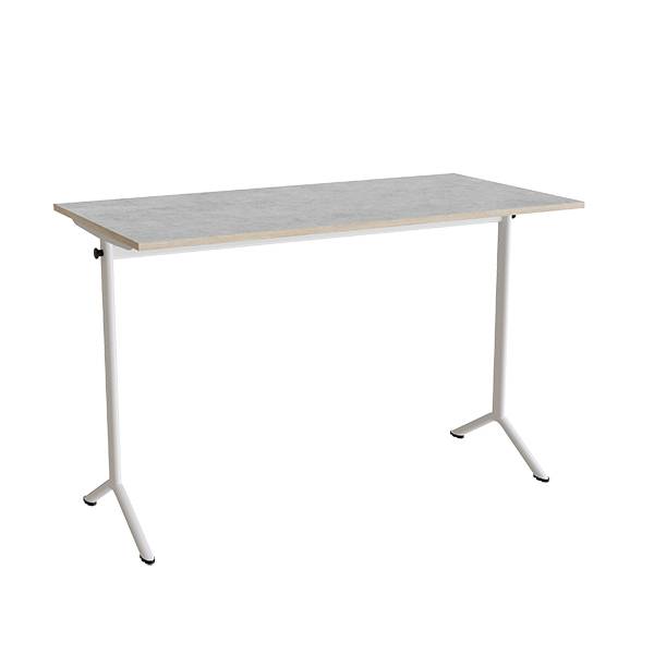 Atlas bord 140x70cm i lydd&aelig;mpende lys gr&aring; linoleum med hvidt stel, h&oslash;jde 90cm