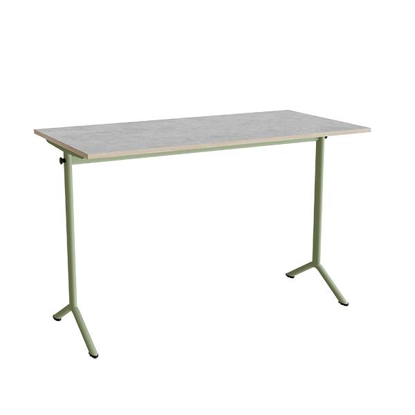 Atlas bord 140x70cm i lydd&aelig;mpende lys gr&aring; linoleum med gr&oslash;nt stel, h&oslash;jde 90cm