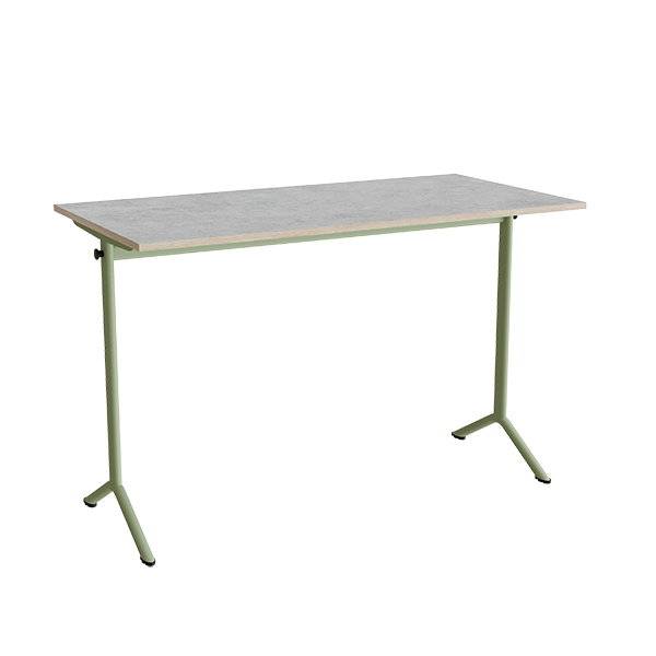 Atlas bord 140x70cm i lydd&aelig;mpende lys gr&aring; linoleum med gr&oslash;nt stel, h&oslash;jde 90cm